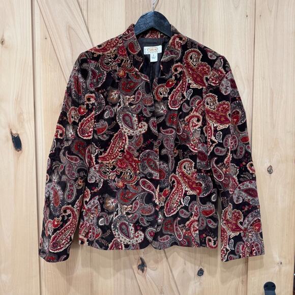 VTG Talbots 1-Button Blazer Jacket Velvet Silk Blend Floral Paisley 8P - Picture 11 of 11